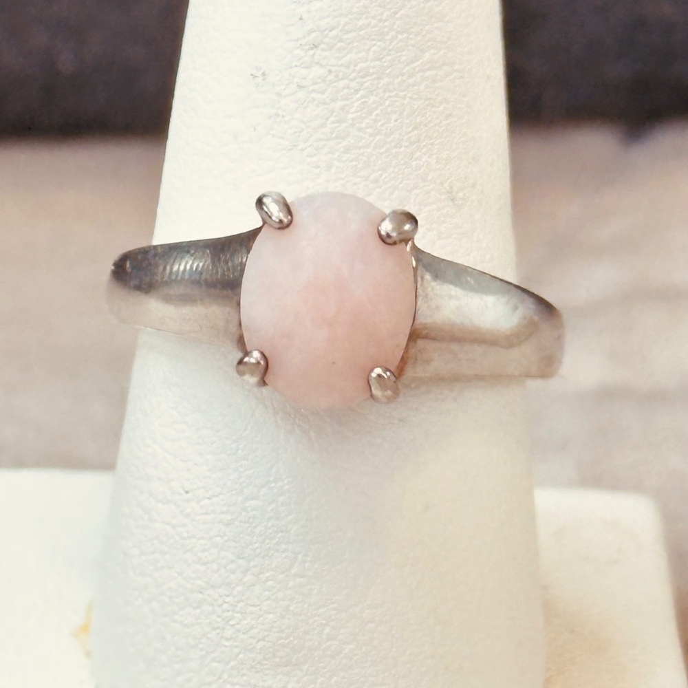 925 Sterling Silver Faceted Oval Rose Quartz Ring Wide Band Vintage - Picture 6 of 14